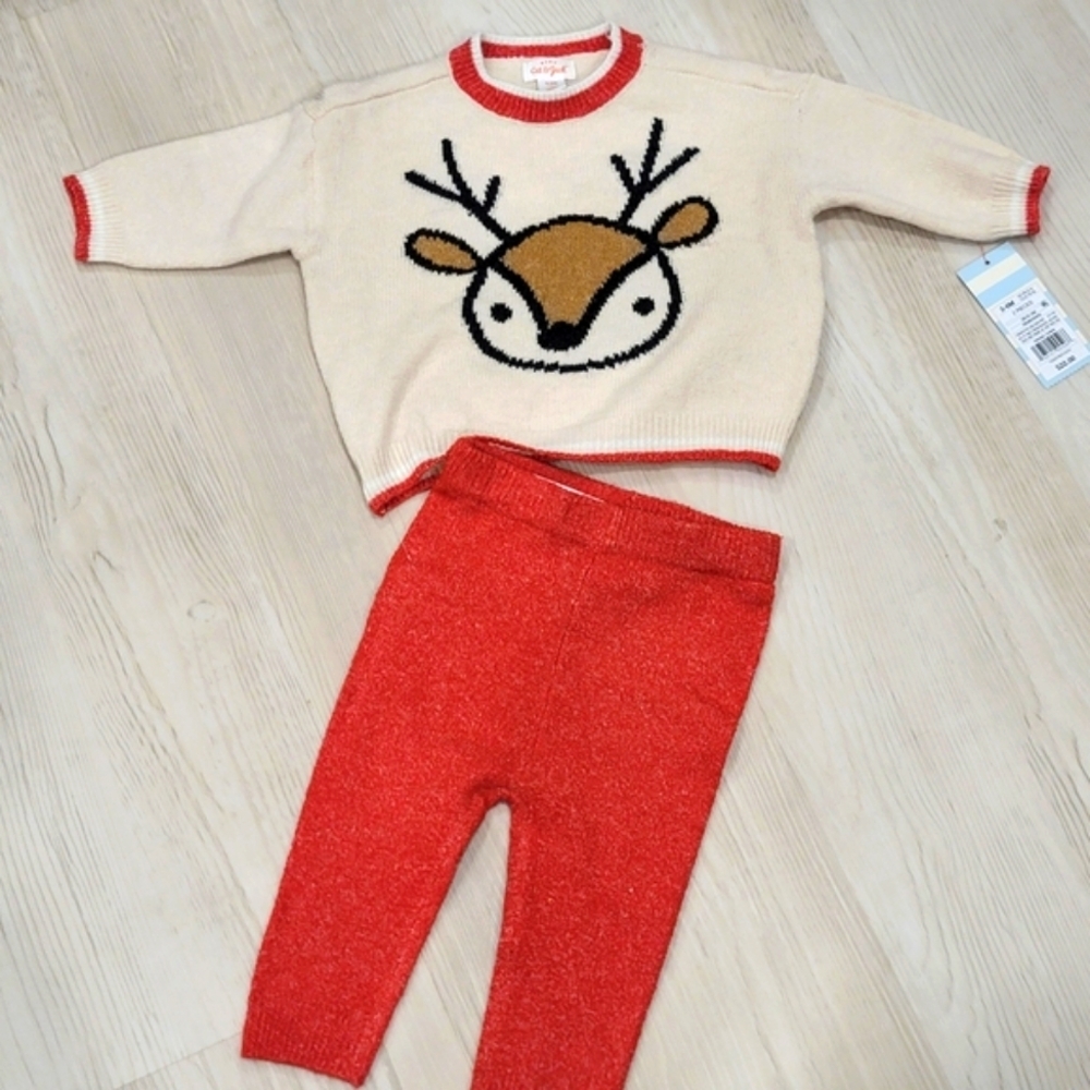 NEW CAT & JACK Baby Reindeer Cozy Super Soft Sweater Set size 3-6 Months Unisex